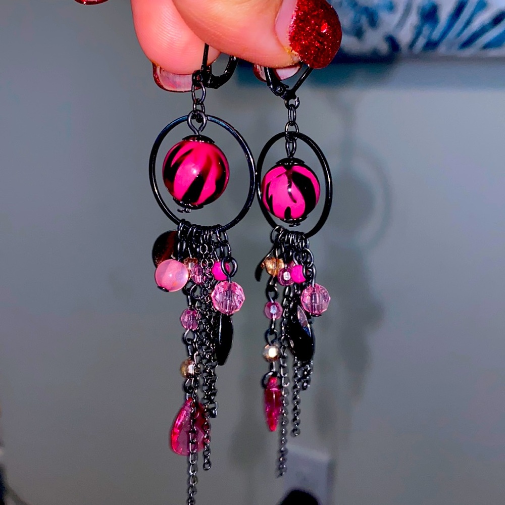 Pink and Black Zebra Dangle Earrings